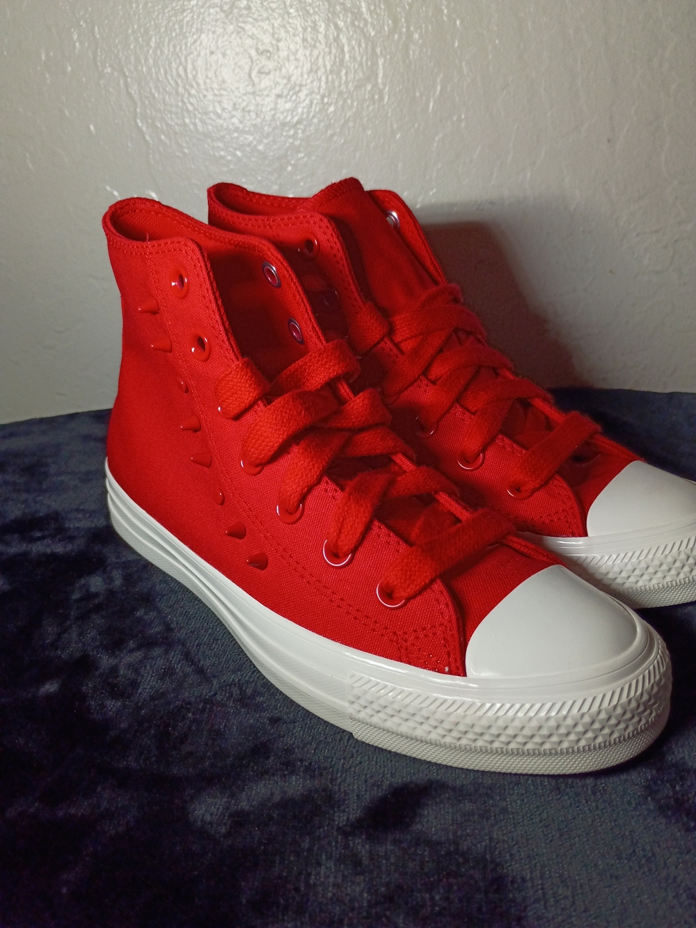 Converse Red High-Top Canvas Sneakers with White Toe Cap